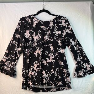 Carl Lagerfeld Women’s Black Floral Bell-Sleeve Top - Pink Floral Print